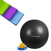 Strauss Yoga Resistance Band, (Multicolor) (Pack of 3) with Gym Ball